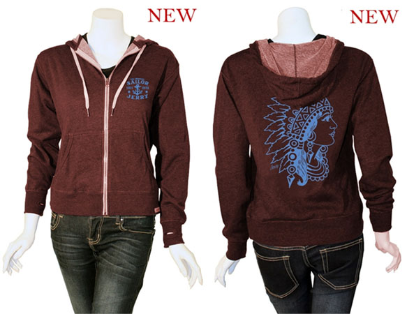 Indian Head on a Burgundy Girls Hoodie Sweatshirt by Sailor Jerry - SALE