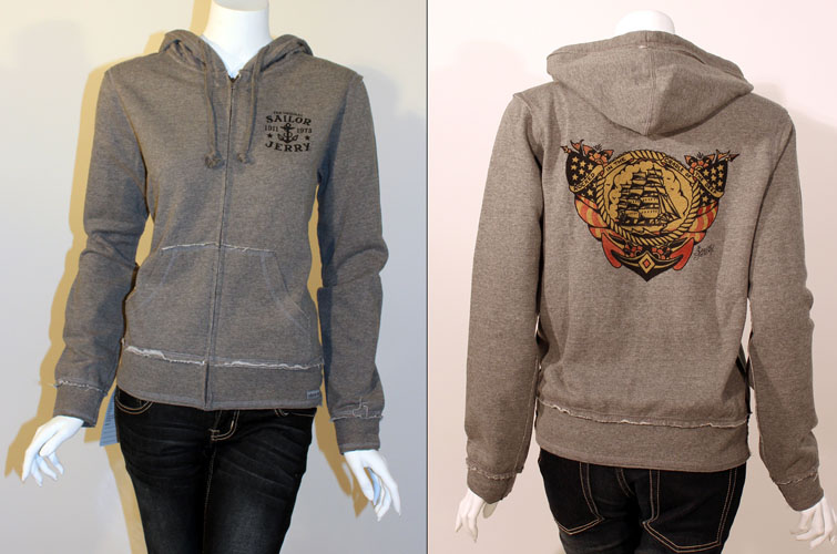 Rocked on a Heather Grey Hooded Girls Sweatshirt by Sailor Jerry - SALE