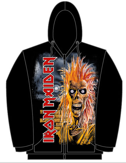 Iron Maiden- First Album Cover on a black zip up hooded sweatshirt