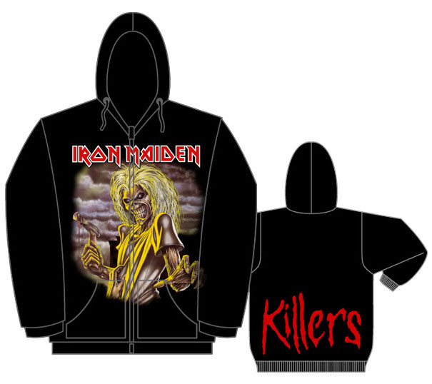 Iron Maiden- Eddie With Axe on front, Killers on back on a black zip up hooded sweatshirt