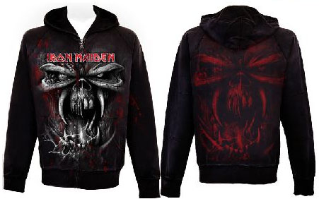 Iron Maiden- Large Skull on front & back on a black zip up hooded sweatshirt