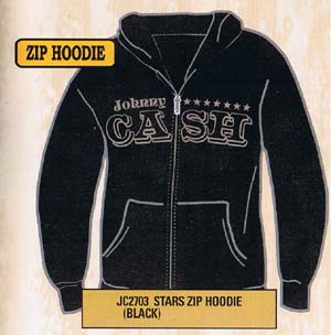Johnny Cash- Stars Logo on a black zip up hooded sweatshirt (Sale price!)