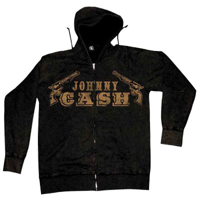 Johnny Cash- Guns  on a black zip up hooded sweatshirt (Sale price!)