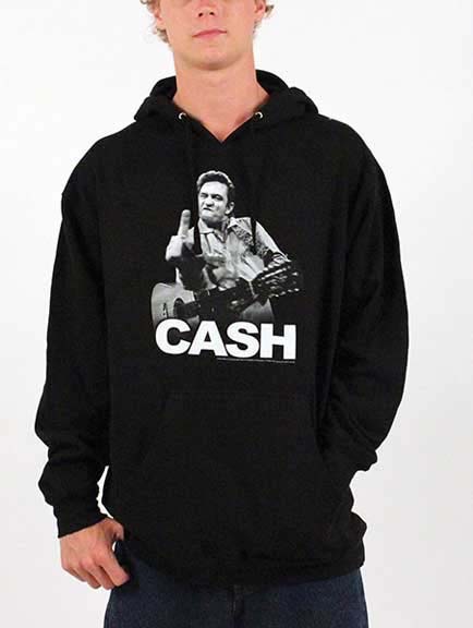 Johnny Cash- Finger on a black hooded sweatshirt