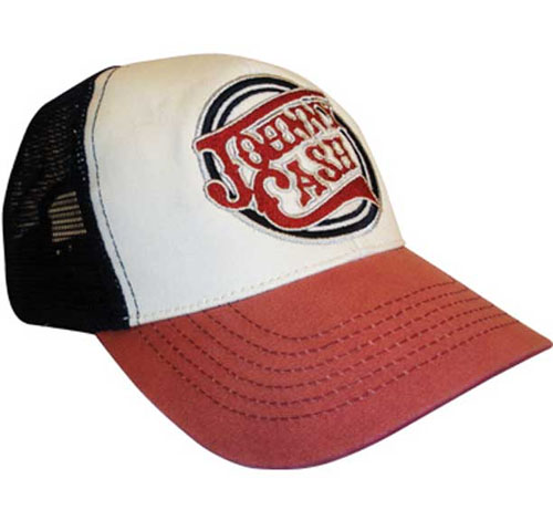 Johnny Cash- Logo on a Black/Red trucker hat