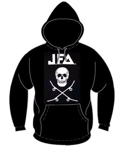 JFA- Skull & Boards on a black hooded sweatshirt