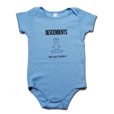 Descendents- I Don't Want To Grow Up on a blue onesie (S:3-6m, M:6-12m, L:12-18m, XL:18-24m)