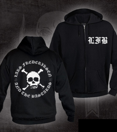 Lars Frederiksen & The Bastards- LFB on front, Skull on back on a black zip up hooded sweatshirt