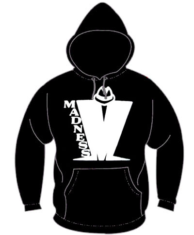 Madness- M Logo on a black hooded sweatshirt