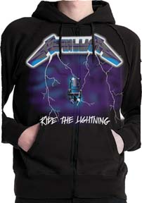 Metallica- Ride The Lightning on a black zip up hooded sweatshirt