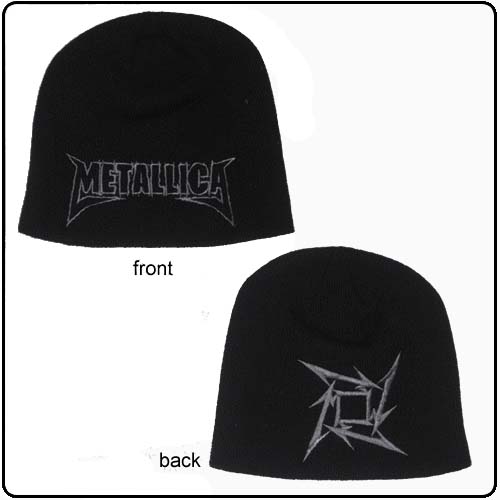 Metallica- Logo embroidered on front, Symbol embroidered on back on a black beanie
