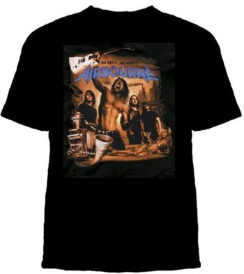 Airbourne- No Guts No Glory on a black slim fit shirt