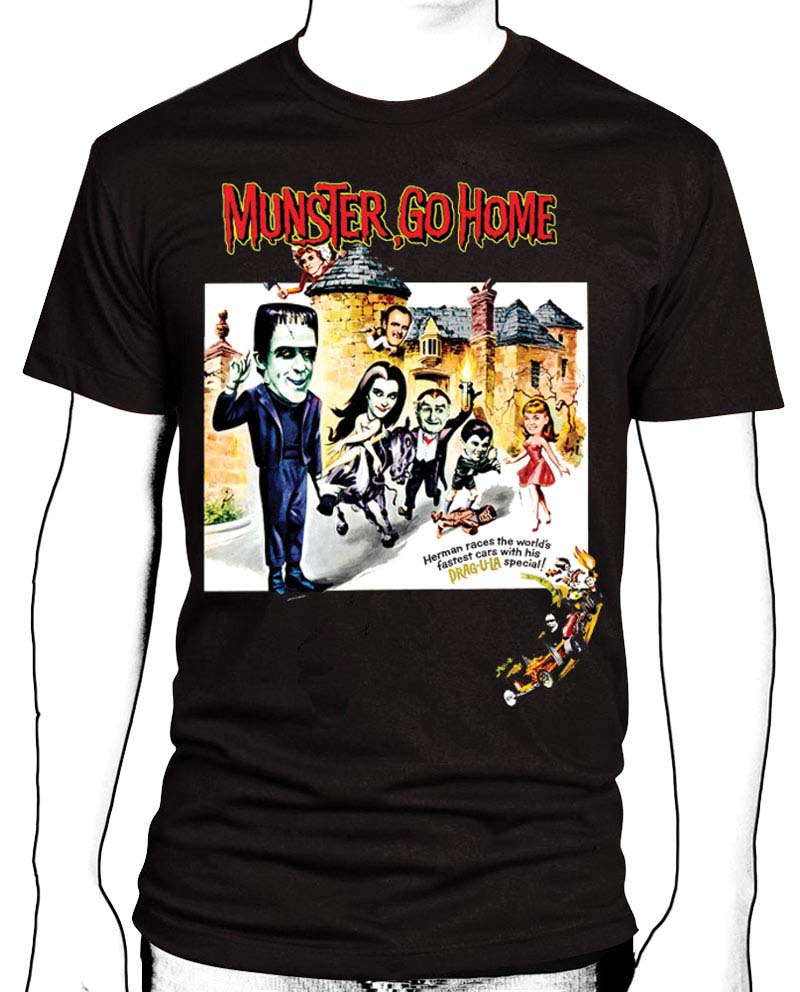 Munster Go Home Movie Poster on a black shirt 