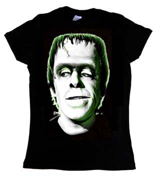 Herman Munster (head & bolts) on a black girls fitted shirt