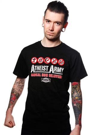 Atheist Army Symbols on a black shirt by Toxico