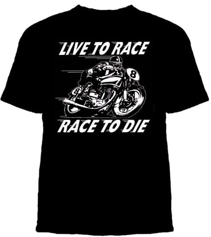 Lucky Mule Brand- Live To Race, Race To Die on a black shirt