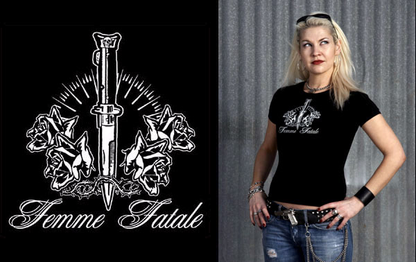 Lucky Mule Brand- Femme Fatale on a black girls fitted shirt