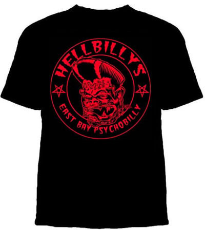 Show product details for Hellbillys- East Bay Psychobilly on a black shirt