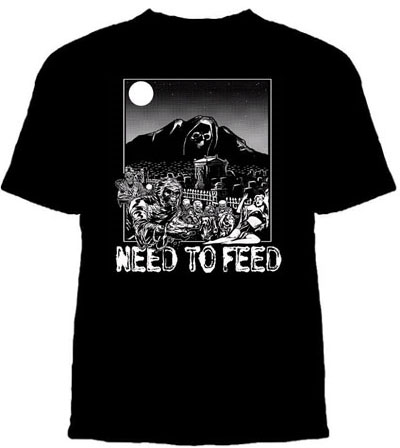 Lucky Mule Brand- Need To Feed (Zombies) on a black shirt