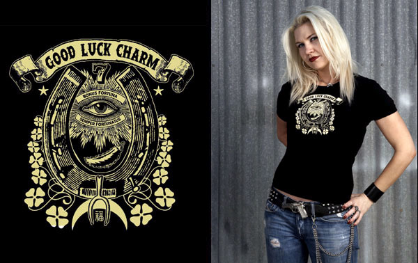 Lucky Mule Brand- Good Luck Charm on a black girls fitted shirt (Saler price!)
