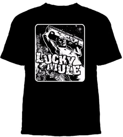 Lucky Mule Brand- Giant Destruction on a black shirt