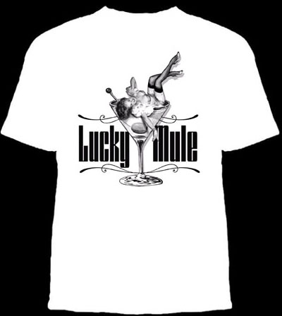 Lucky Mule Brand- Martini on a white shirt