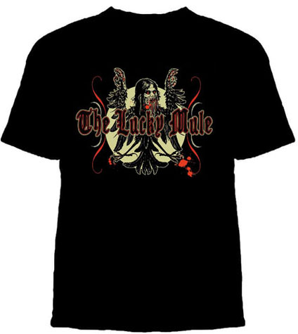 Lucky Mule Brand- Lucky Harpy on a black shirt