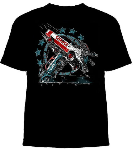 Lucky Mule Brand- Cheating Death (Car Crash) on a black shirt