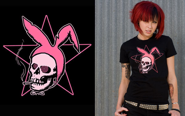 Lucky Mule Brand- Death Bunny on a black girls fitted shirt