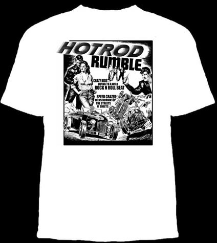 Lucky Mule Brand- Hot Rod Rumble on a white shirt