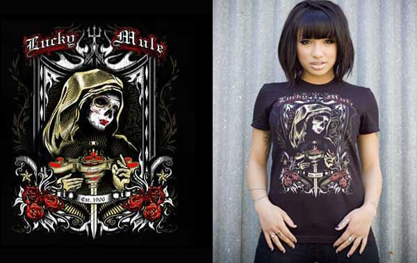 Lucky Mule Brand- Lucky Mary on a black girls fitted shirt