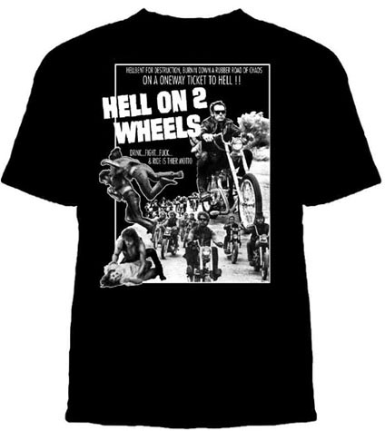 Lucky Mule Brand- Hell On 2 Wheels on a black shirt