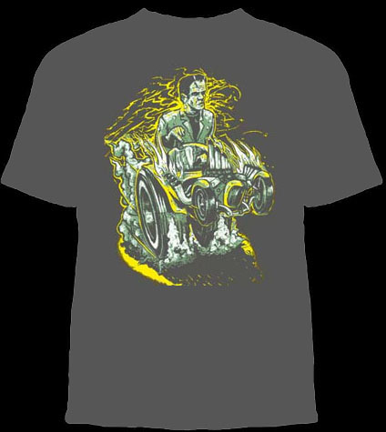 Lucky Mule Brand- Frankenrod on a grey shirt