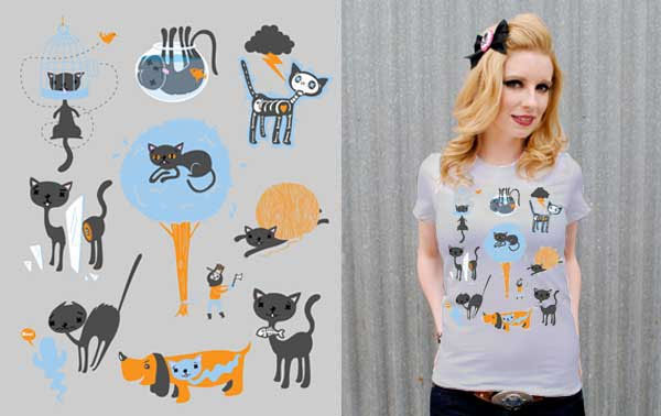 Lucky Mule Brand- 9 Lives on a silver grey girls fitted shirt