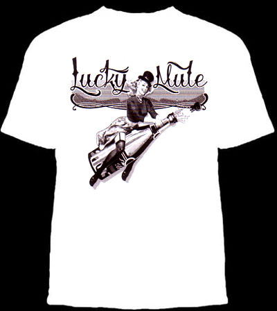 Lucky Mule Brand- Champagne Pin Up on a white shirt