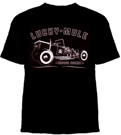 Lucky Mule Brand- Badass Bucket on a black shirt