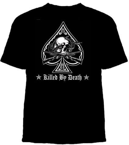 Lucky Mule Brand- Killed By Death on a black shirt