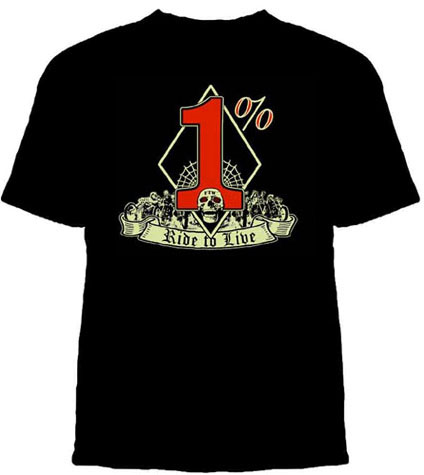 Show product details for Lucky Mule Brand- 1%, Ride To Live on a black shirt
