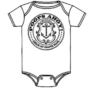 Poops Ahoy! on a white baby onesy by Lucky Mule (S: 3-6 mo, M: 6-12 mo, L: 12-18 mo, XL: 18-24 mo)