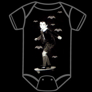 Munsters- Eddie Skateboarding on a black onesie by Rock Rebel (S:0-6m, M:6-12m, L:12-18m) - SALE