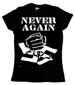 Never Again on a black girls fitted shirt