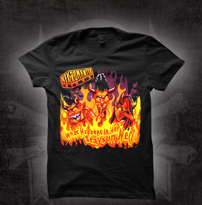 Nekromantix- What Happens In Hell Stays In Hell on a black fitted girls shirt (Sale price!)