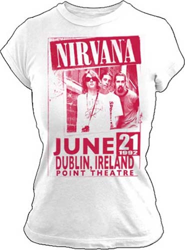 Nirvana- 1992 Dublin Show on a white fitted girls shirt (Sale price!)