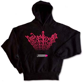 New York Dolls- Lipstick And Fading Logo on  a black hooded sweatshirt (Sale price!)