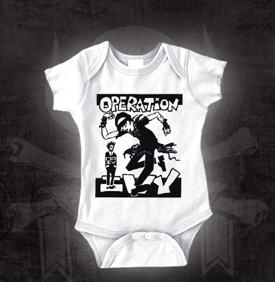 Operation Ivy- Skankin' on a white onesie (S=0-6m, M=6-12m, L=12-18m, XL=18-24m)
