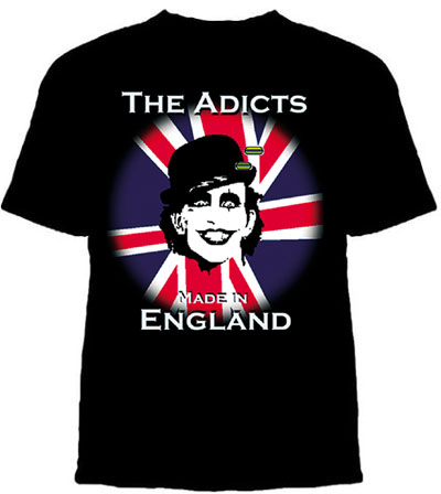 Adicts- Made In England on a black shirt
