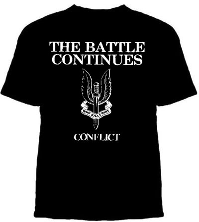 Conflict- The Battle Continues on a black shirt