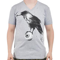 Raven on a grey guys slim fit v-neck shirt by Low Brow Art Company