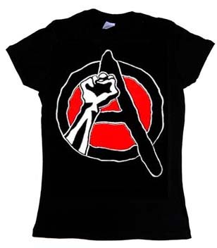 Anarchy (Revolutionary Fist) on a black girls fitted shirt