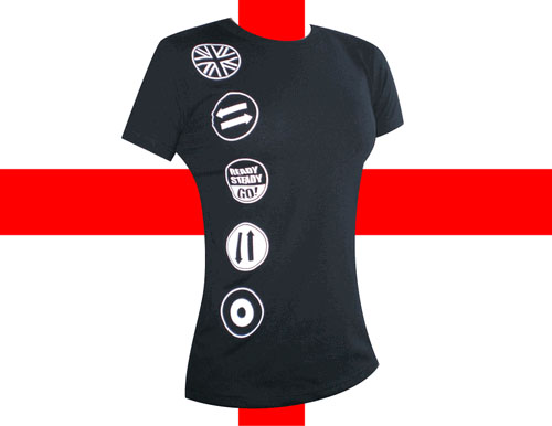 Show product details for Ready Steady Go on a black girls fitted shirt by England Belongs